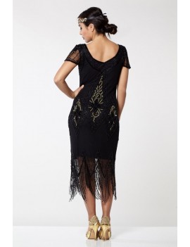 Gatsby 1920s Black And Gold Beaded Evening Dress