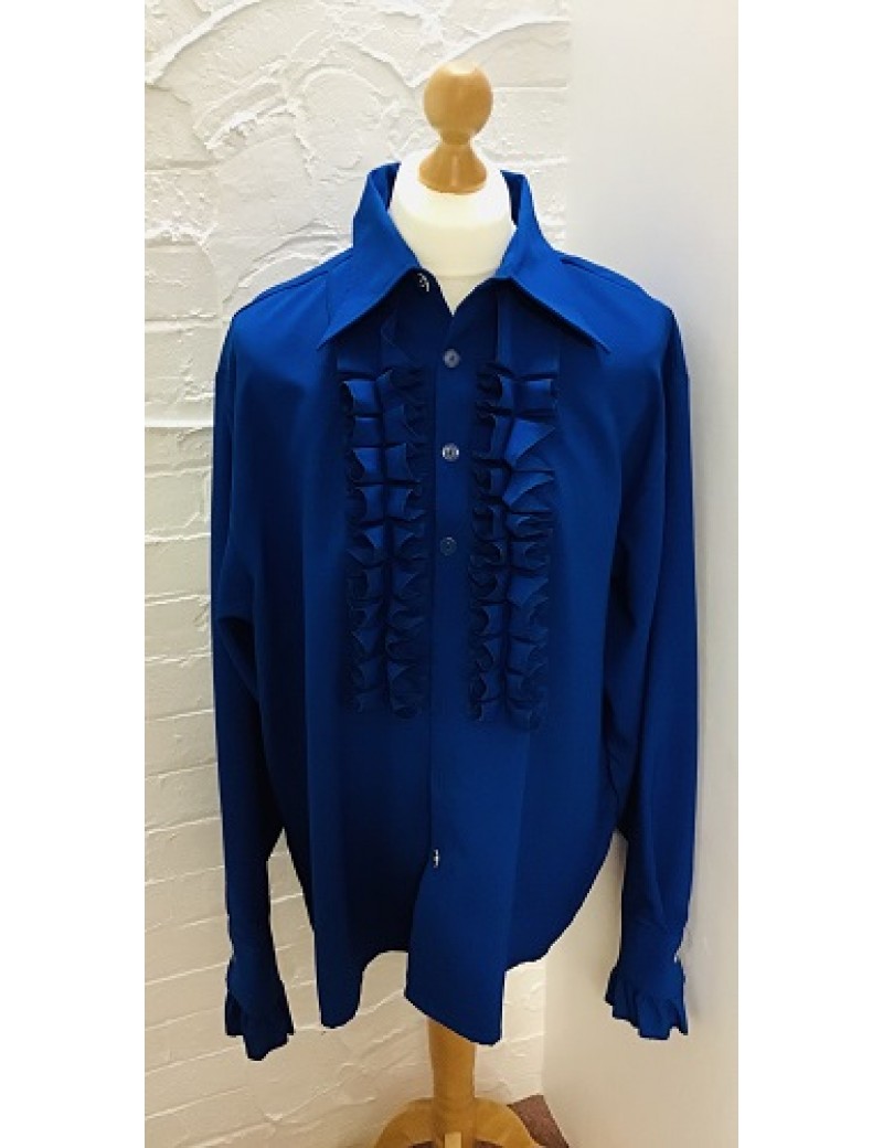 70s Frilled Shirt Blue