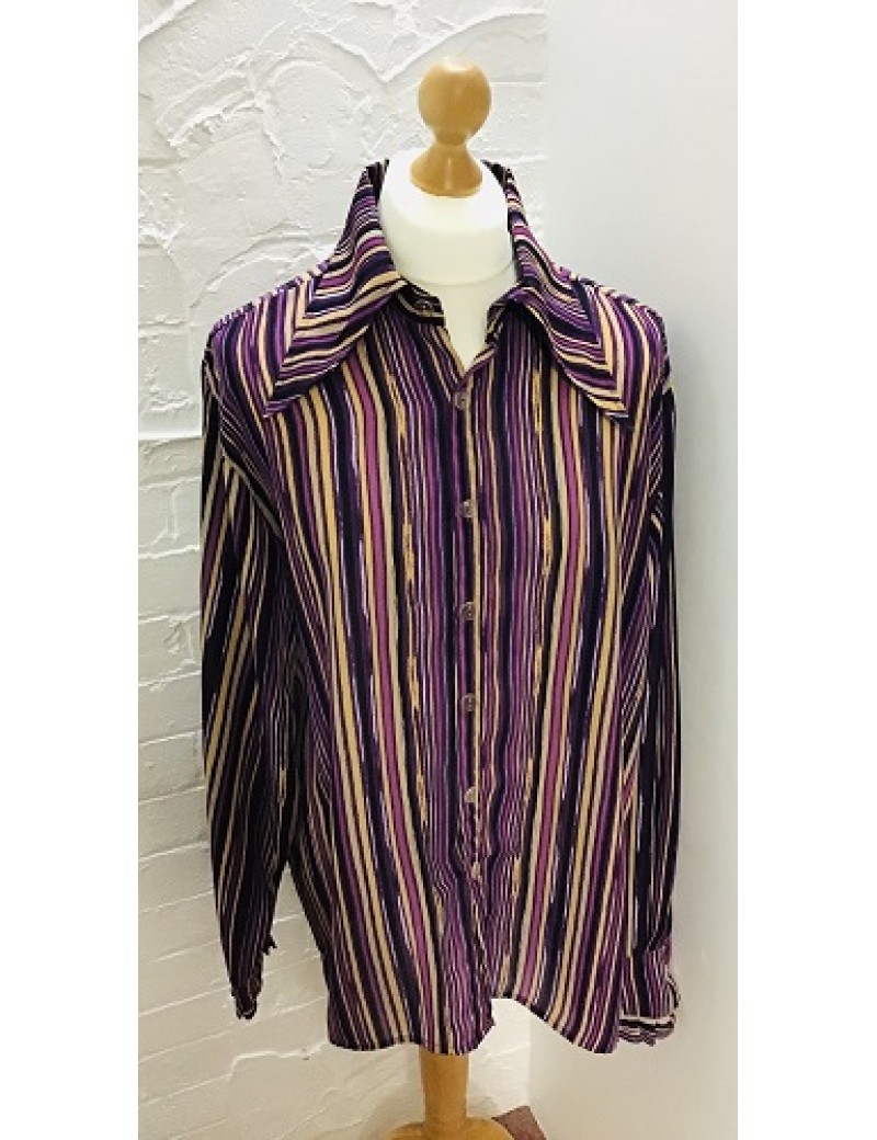 70s Shirt Purple Beige Stripe