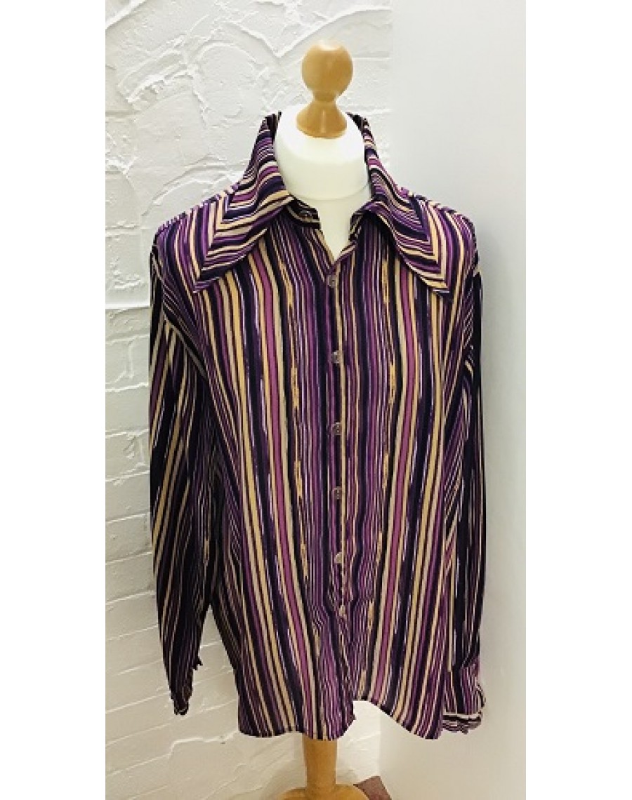 70s Shirt Purple Beige Stripe