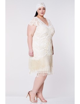 1920s Cream Beaded Evening Dress