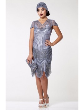 1920s Gatsby Lilac Grey Beaded Evening Dress Beatrice