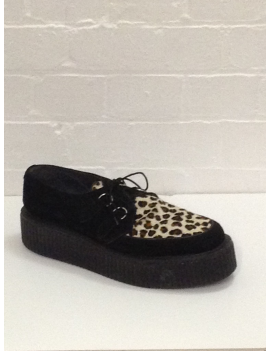 1950s Crepe Shoes Black Leopard Check Print Fantasy Shoes UK 10