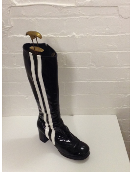 1960s Biba Black And White Stripe Patent Boots Fantasy Shoes 8