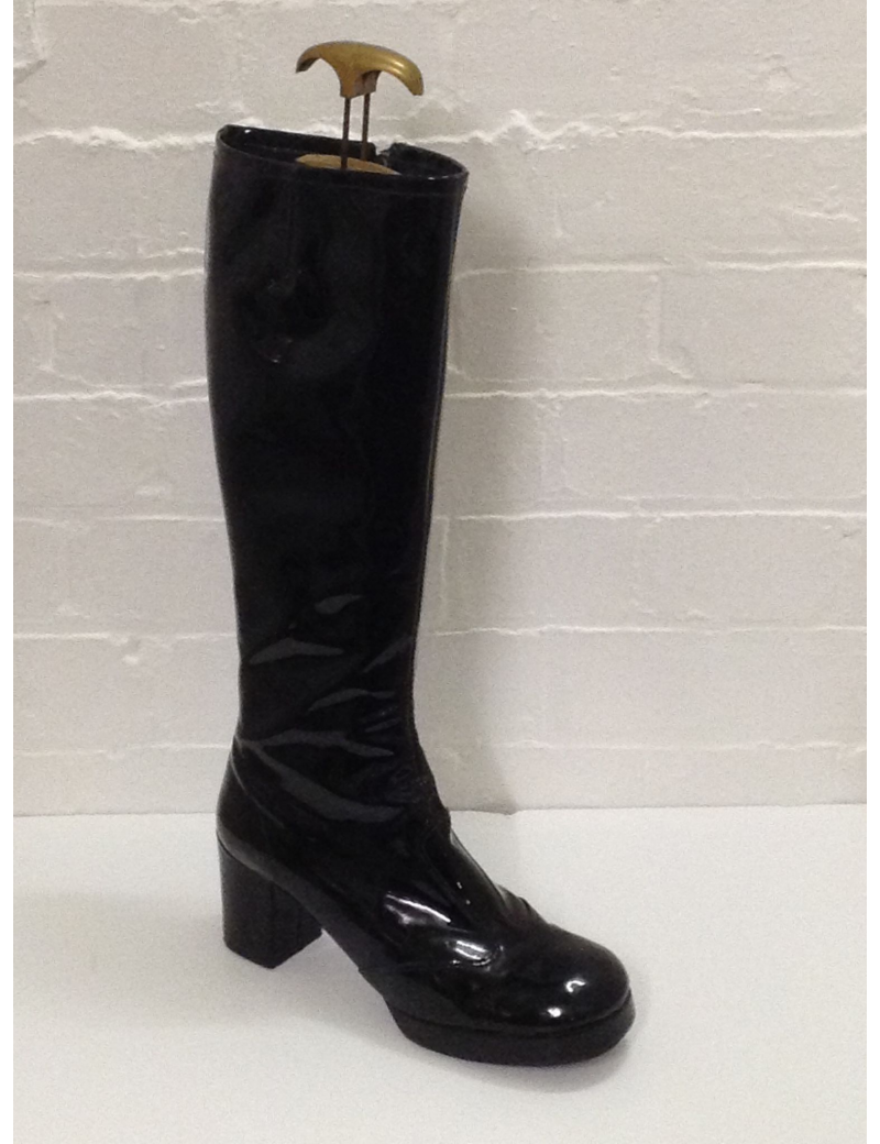 1960s patent biba plain black ladies girls Zip Up hire long boot Fantasy Shoes UK 7