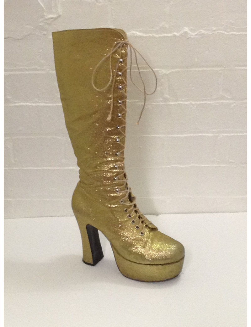 1970s Gold Glitter Platform Boots Fantasy Shoes 8