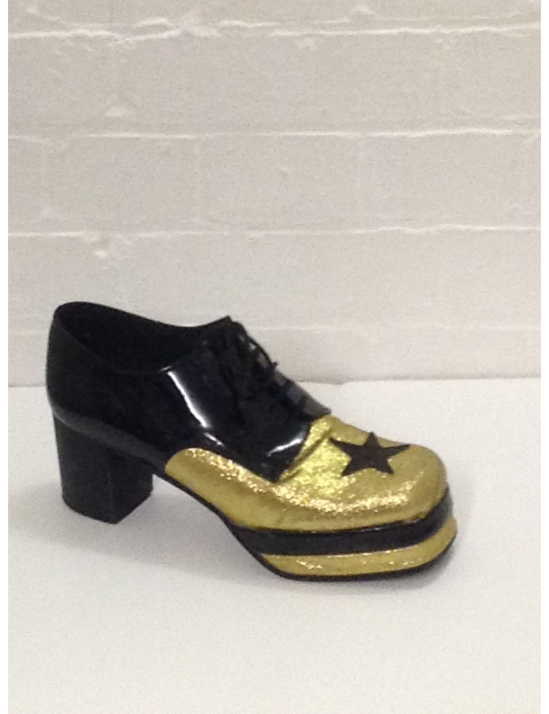 1970s Gold Black Glitter Platform Shoes Fantasy Shoes Luke UK 9