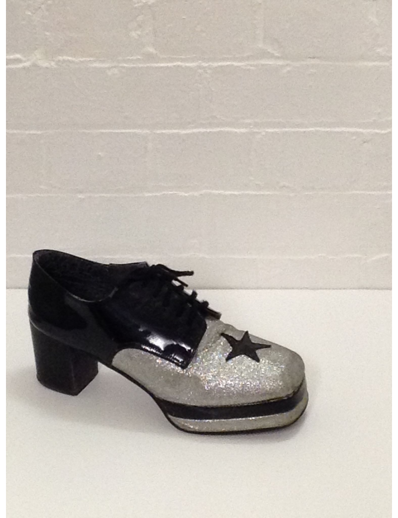 1970s Black Silver Glitter Platform Shoes Fantasy Shoes Luke UK 10