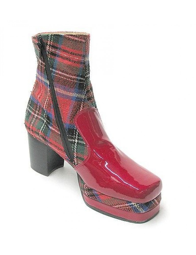 1970s Red Tartan Platform Boots Fantasy Shoes 9 and 11