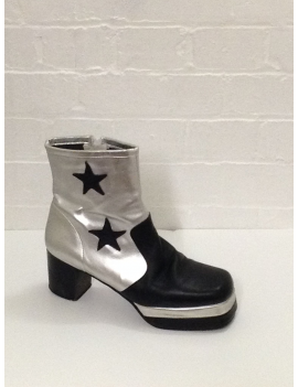 1970s Silver Black Star Platform Boots Fantasy Shoes Lenny Star 9,12