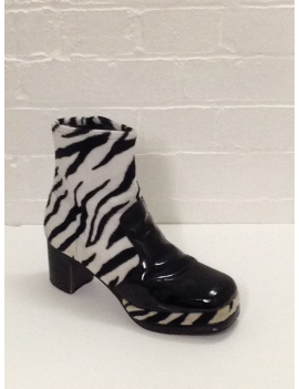 1970s Zebra Print Black White Platform Boots Fantasy Shoes 10