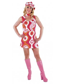 60s 70s Multi Swirl Pink Dress And Cap Magic By Freddys AQ4A AQ26A AQ32A
