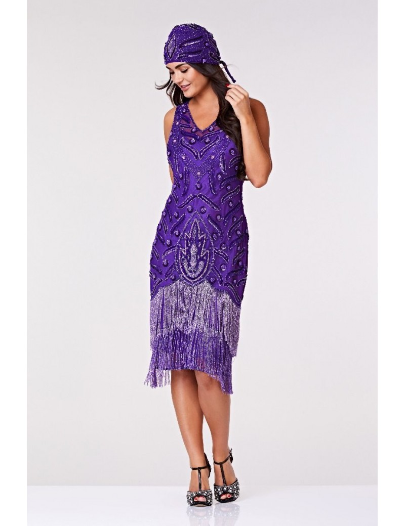 Gatsby 1920s Purple Beaded Evening Dress