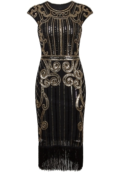 Gatsby Dress Black Gold Sequin