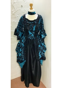 Mardi Gras Georgian Dress Teal Black BF15