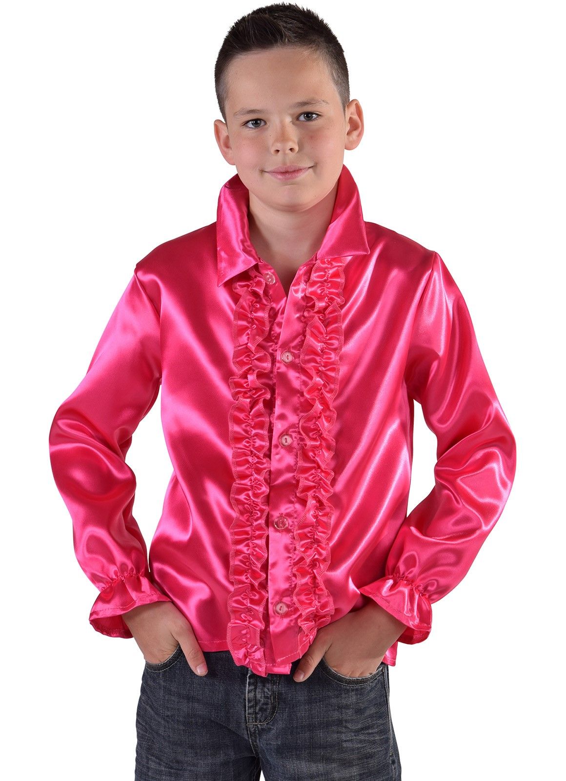 1970s Frilled Satin Childs Shirt Fushia Pink Magic By Freddys AC0