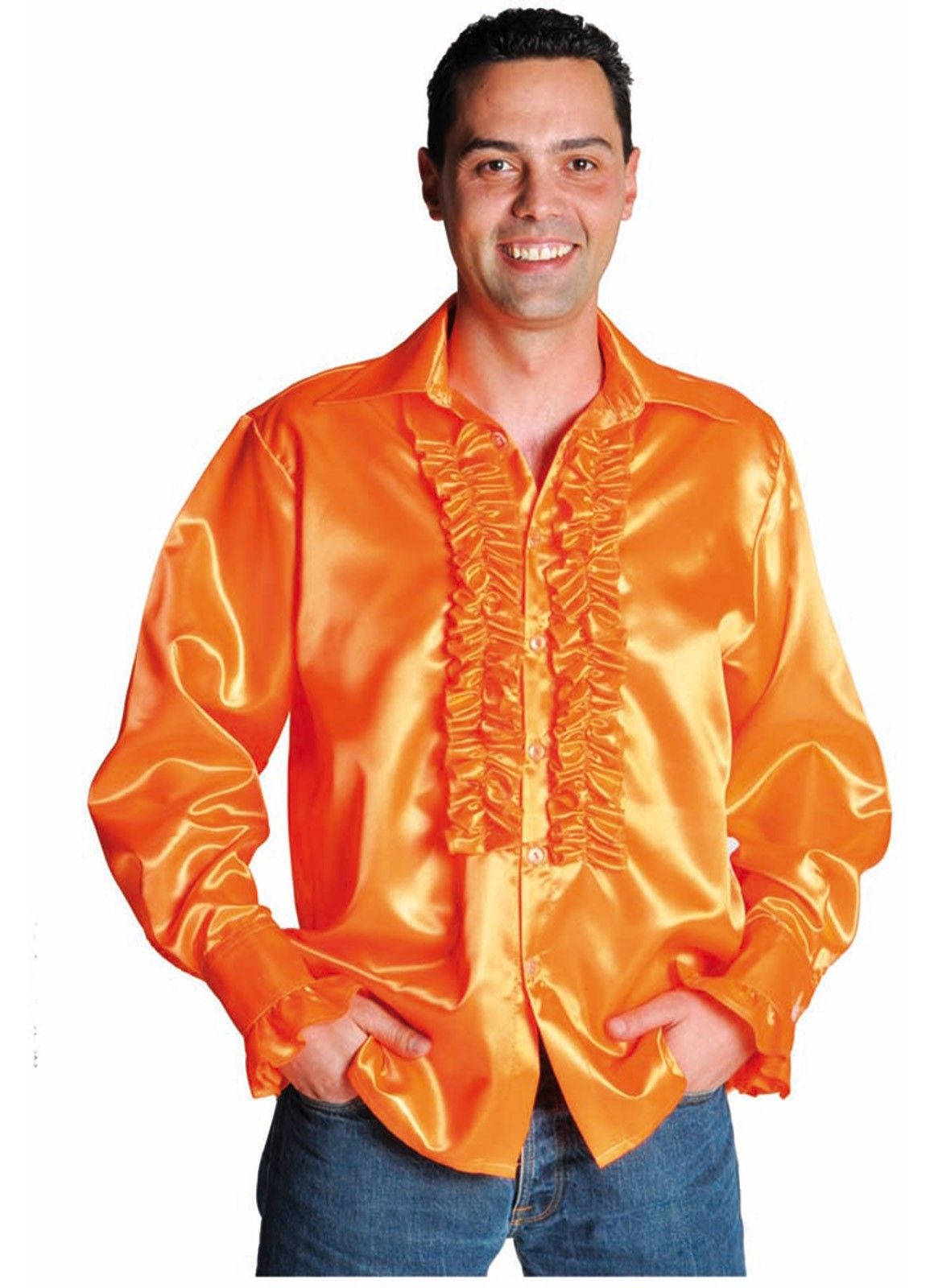 1970s Frilled Satin Adult Shirt Orange Magic By Freddys AC16C