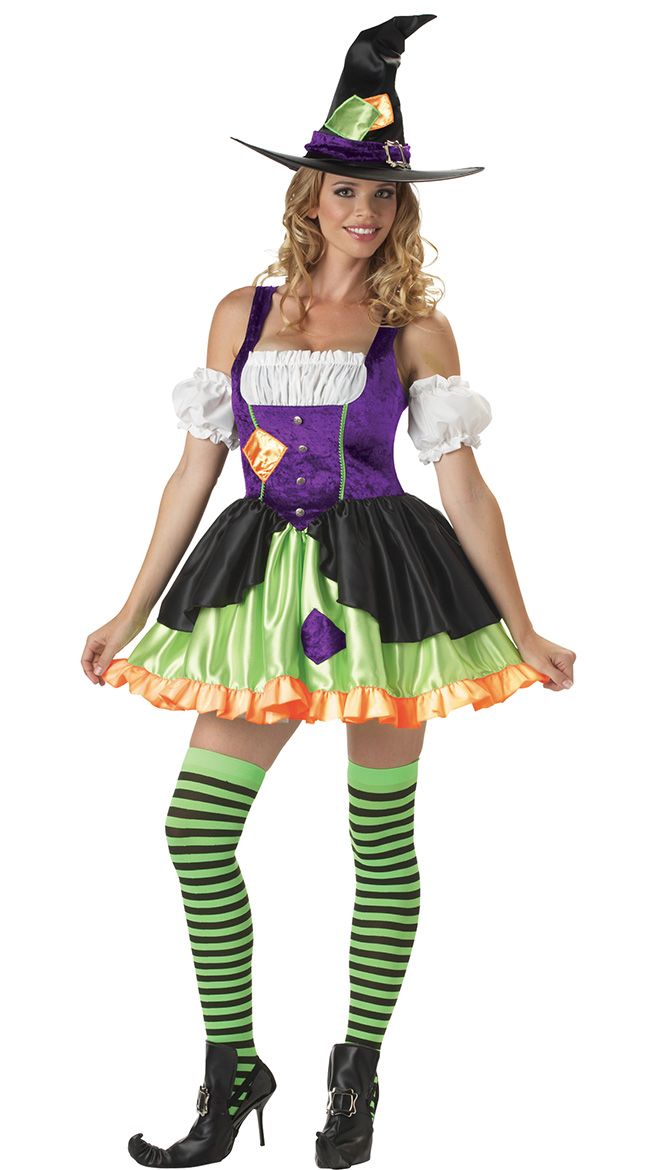 Witch Witchful Thinking womans fancy dress Halloween villain hire costume In Character Q5A