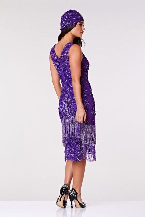 Gatsby 1920s Purple Beaded Evening Dress